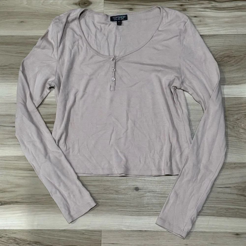 Topshop Light Pink Cropped Button Up Long Sleeve Top Women’s 12